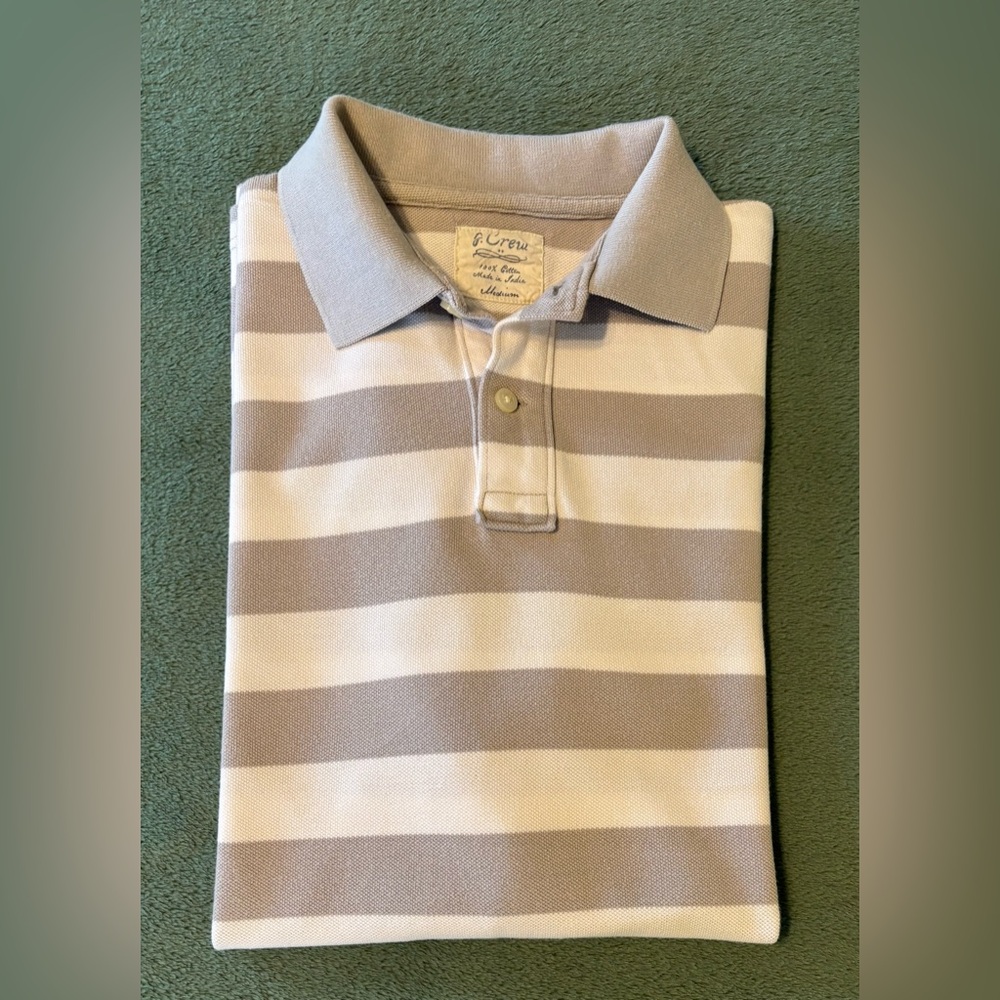 J. Crew Vintage Beige & White Cotton Polo, size: M. (5376)